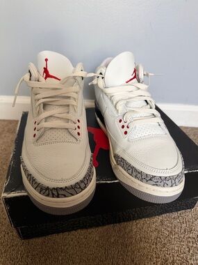 Jordan White and Red Retro Sneakers with Elephant Print